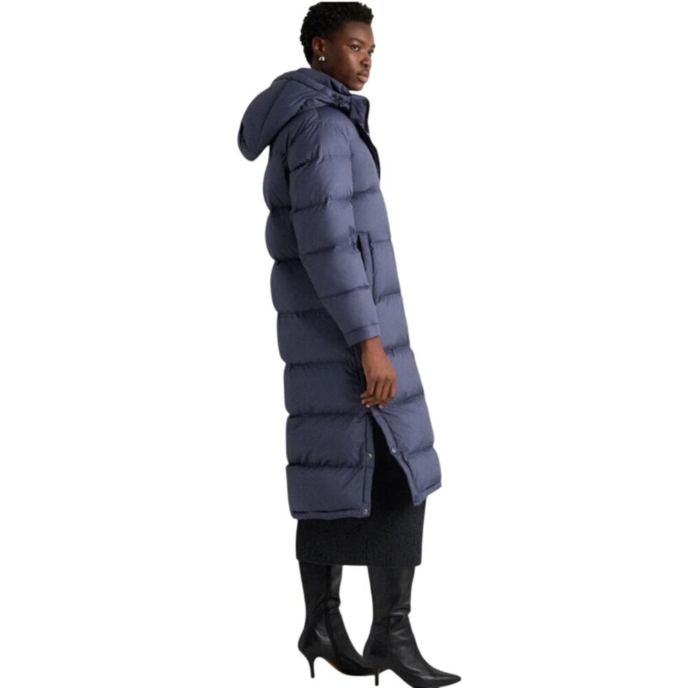 NWOT Quince Women's Small Responsible Down Long Puffer Coat Storm Blue Preppy - Picture 2 of 11